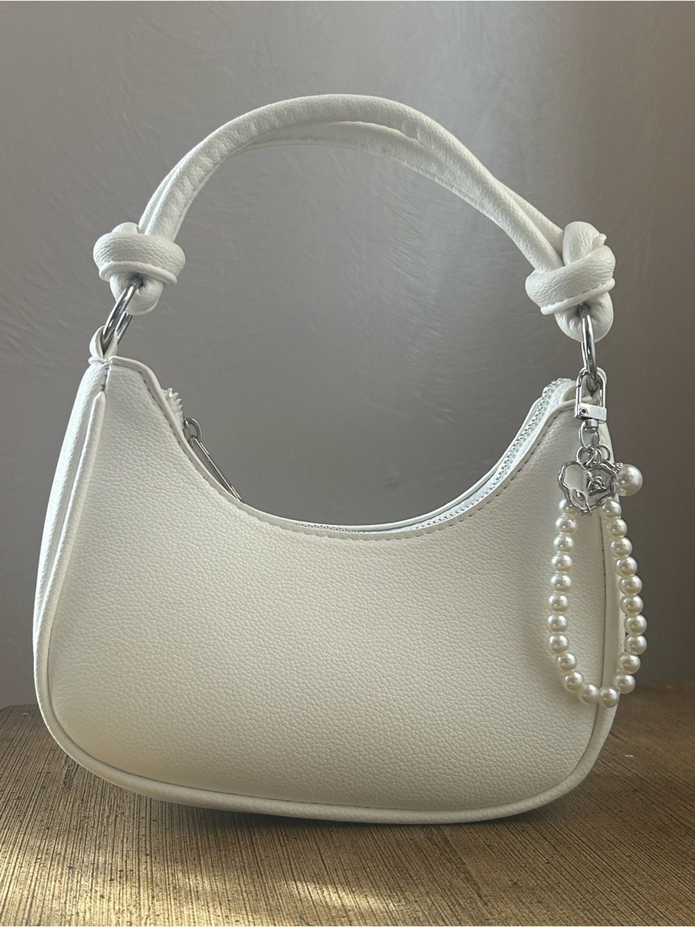 Unbranded Minimalist Crescent Knotted Handle Shoulder Mini Bag W/Removable Chain